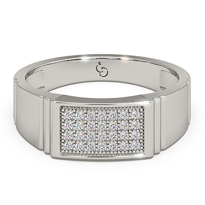 Men’s Round Brilliant Diamond Ring | Pavé Cluster Wide Top Classic Band
