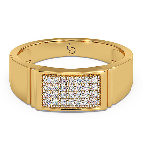 Men’s Round Brilliant Diamond Ring | Pavé Cluster Wide Top Classic Band