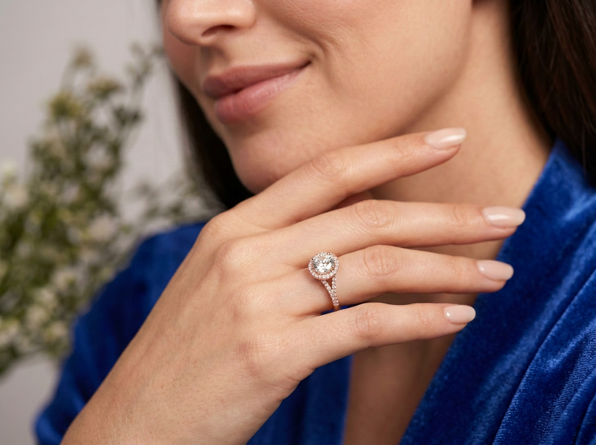 round diamond women's halo ring | pavé prong setting