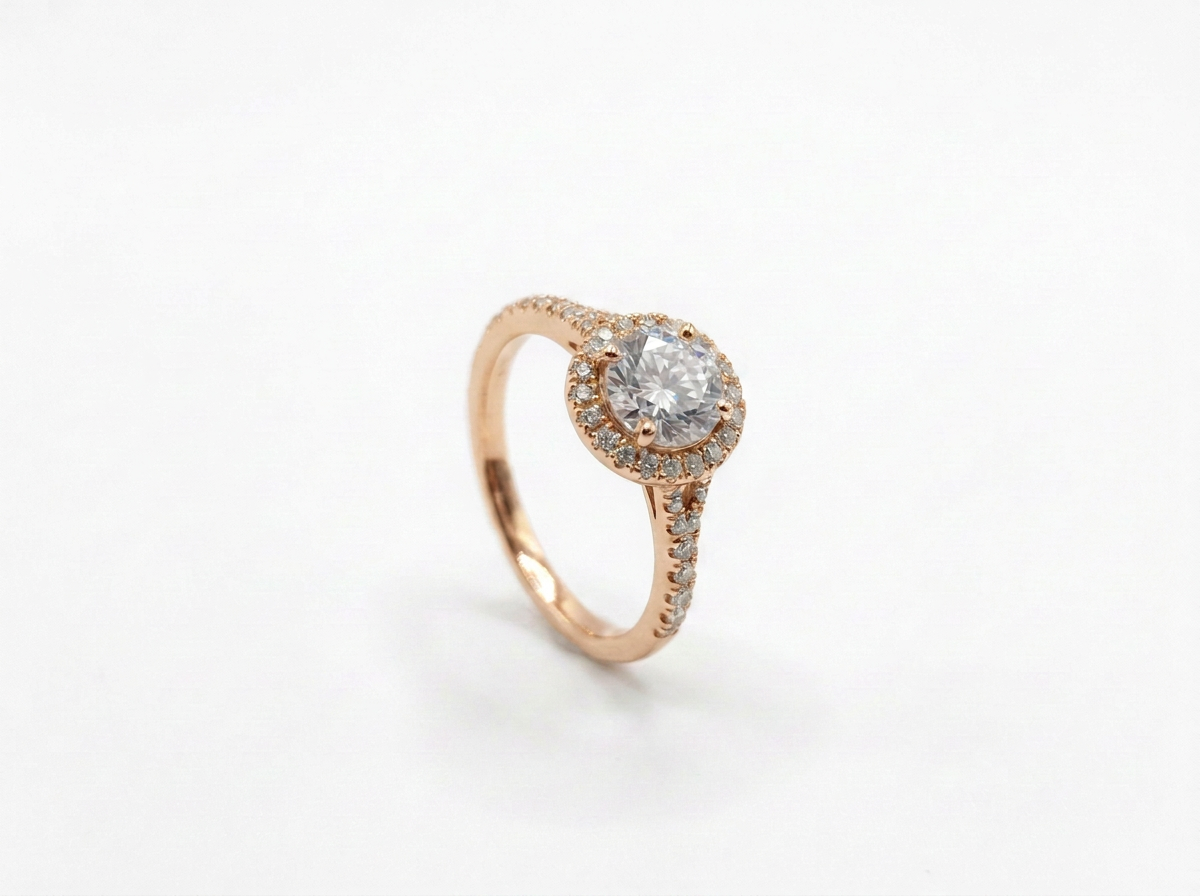 round diamond women's halo ring | pavé prong setting