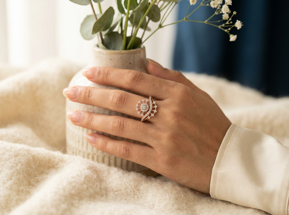 round diamond women's statement ring | halo cluster setting