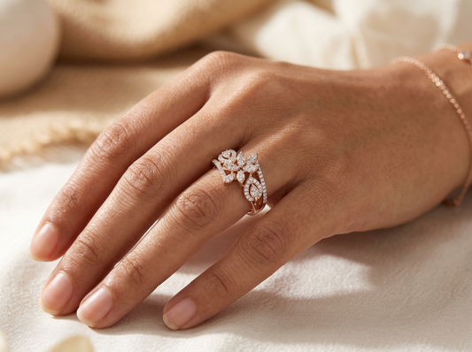 Round Diamond Women's Statement Ring | Floral Cluster Setting