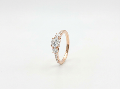 Round Diamond Women's Three Stone Ring | Pavé Prong Setting