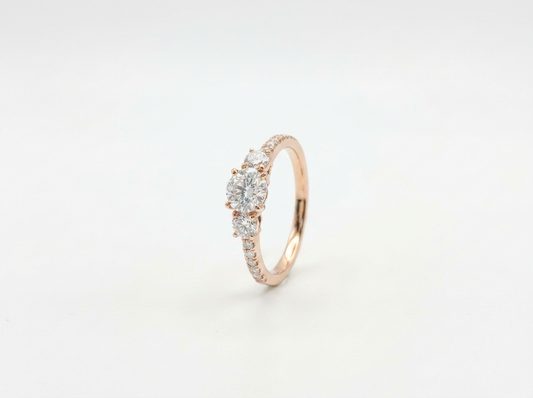 Round Diamond Women's Three Stone Ring | Pavé Prong Setting