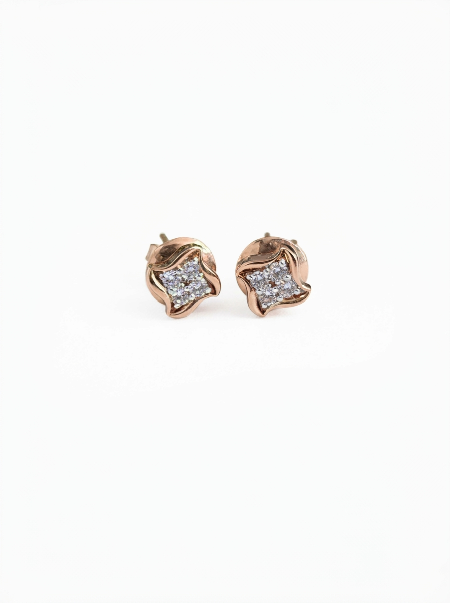 round diamond women's stud earrings | floral cluster setting