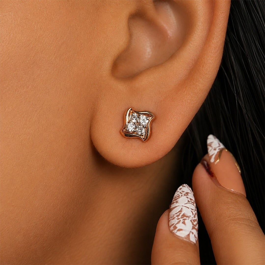 round diamond women's stud earrings | floral cluster setting