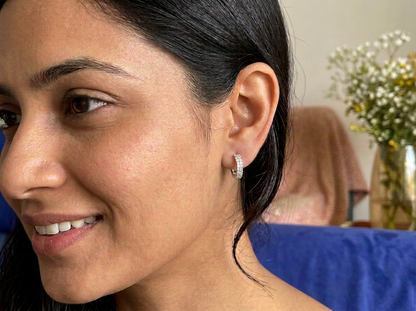 Round Diamond Women's Hoop Earrings | Double Pavé Settin