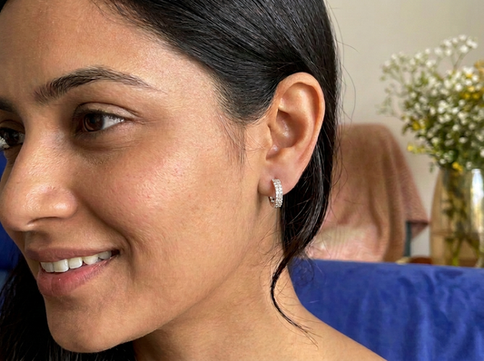 Round Diamond Women's Hoop Earrings | Double Pavé Settin