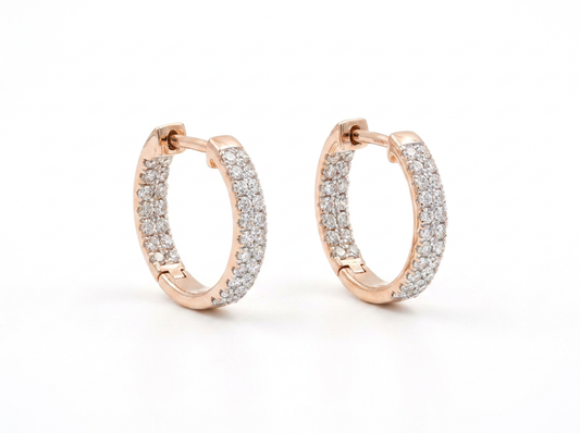 Round Diamond Women's Hoop Earrings | Double Pavé Settin