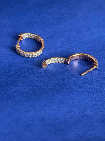 Round Diamond Women's Hoop Earrings | Double Pavé Settin