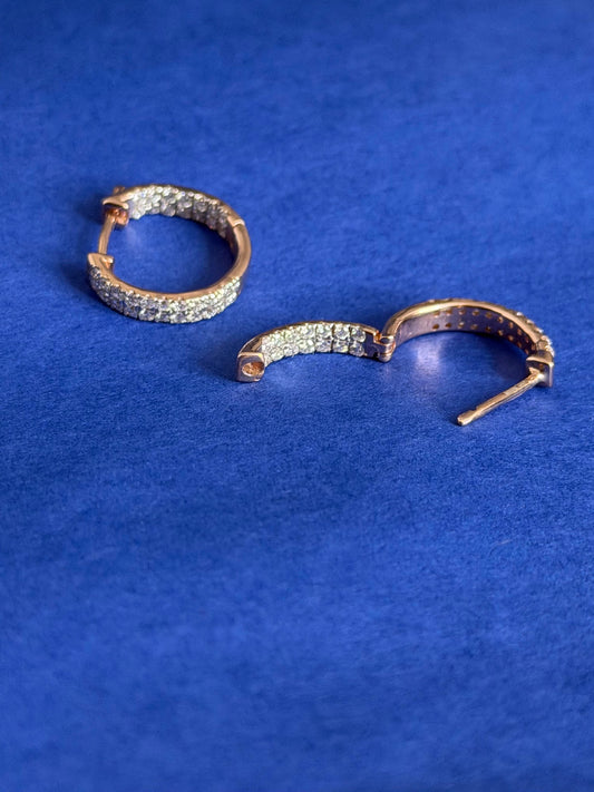 Round Diamond Women's Hoop Earrings | Double Pavé Settin