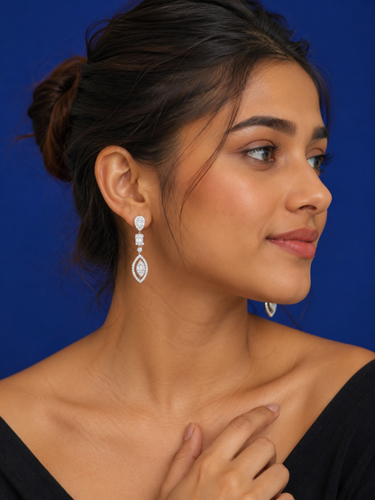 Emerald & Round Diamond Women's Drop Earrings | Halo Cluster Setting