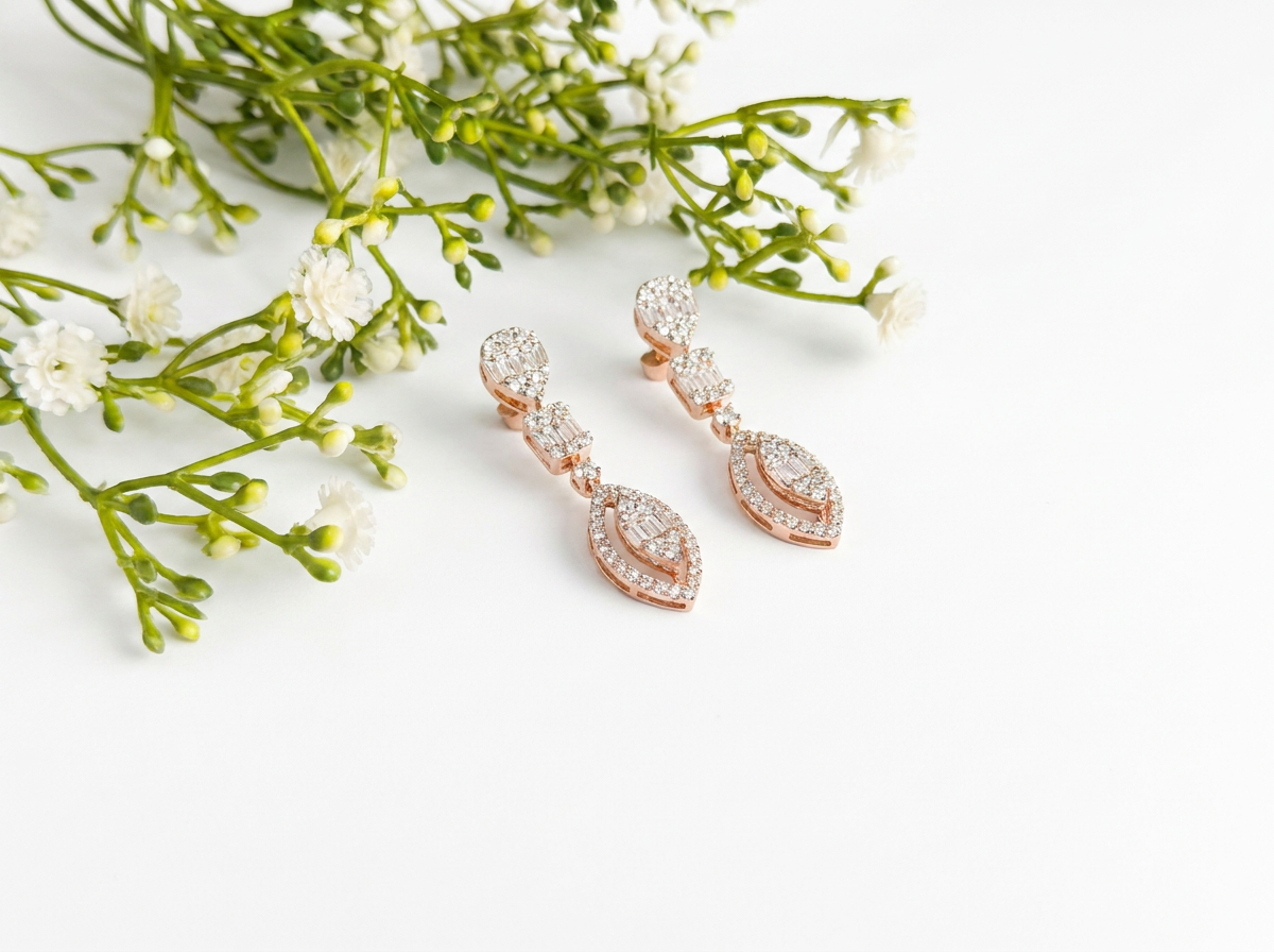 emerald & round diamond women's drop earrings | halo cluster setting