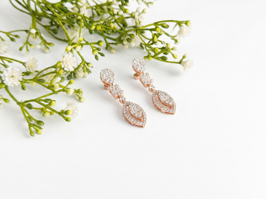 Emerald & Round Diamond Women's Drop Earrings | Halo Cluster Setting