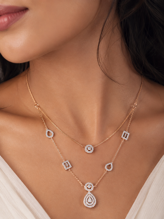 Round Diamond Women's Pendant Necklace | Halo Layered Setting