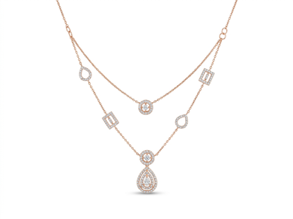 Round Diamond Women's Pendant Necklace | Halo Layered Setting
