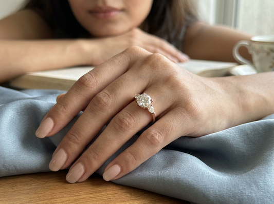 Round & Pear Diamond Women's Solitaire Ring | Three Stone Prong Setting