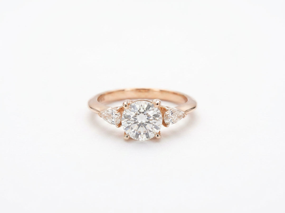 round & pear diamond women's solitaire ring | three stone prong setting