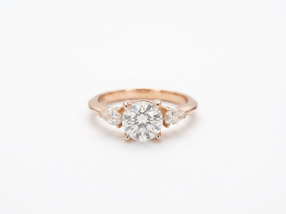 Round & Pear Diamond Women's Solitaire Ring | Three Stone Prong Setting