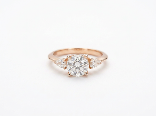 Round & Pear Diamond Women's Solitaire Ring | Three Stone Prong Setting