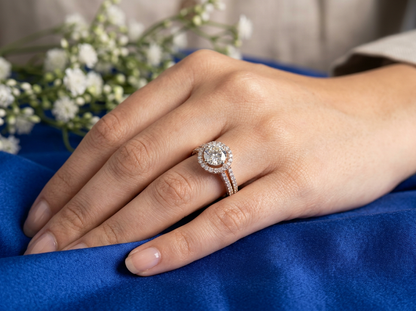 Round Diamond Women's Halo Ring | Split Shank Prong Setting