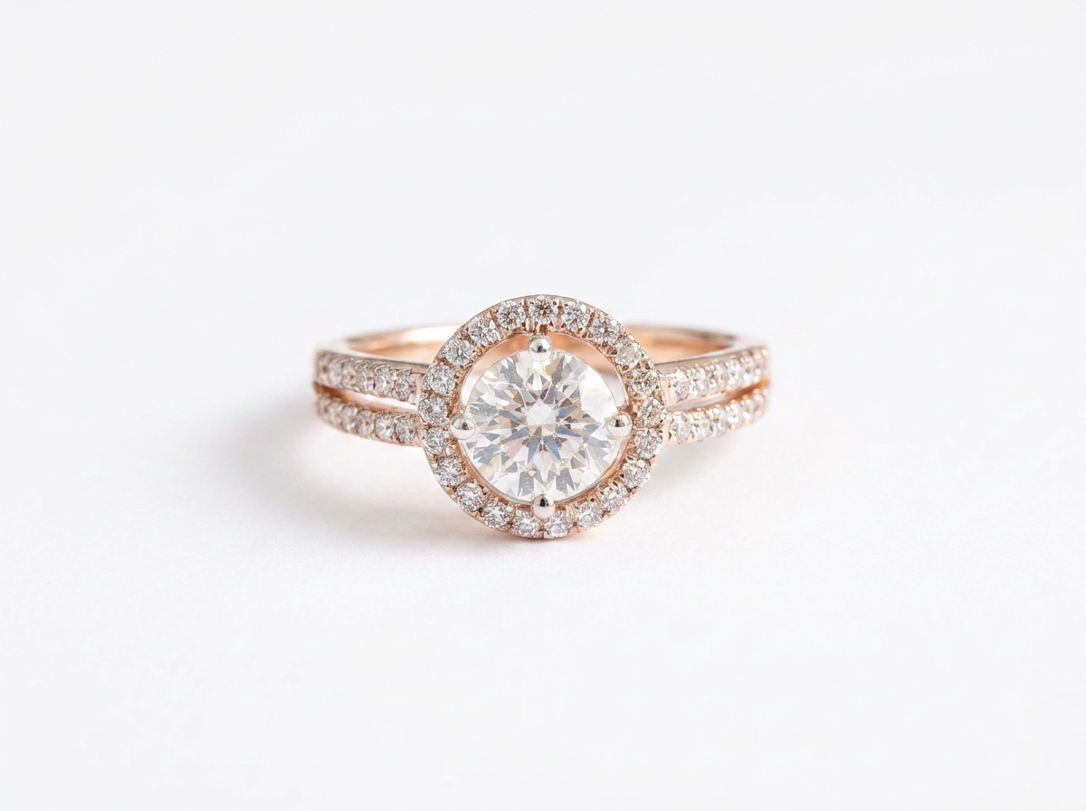 round diamond women's halo ring | split shank prong setting