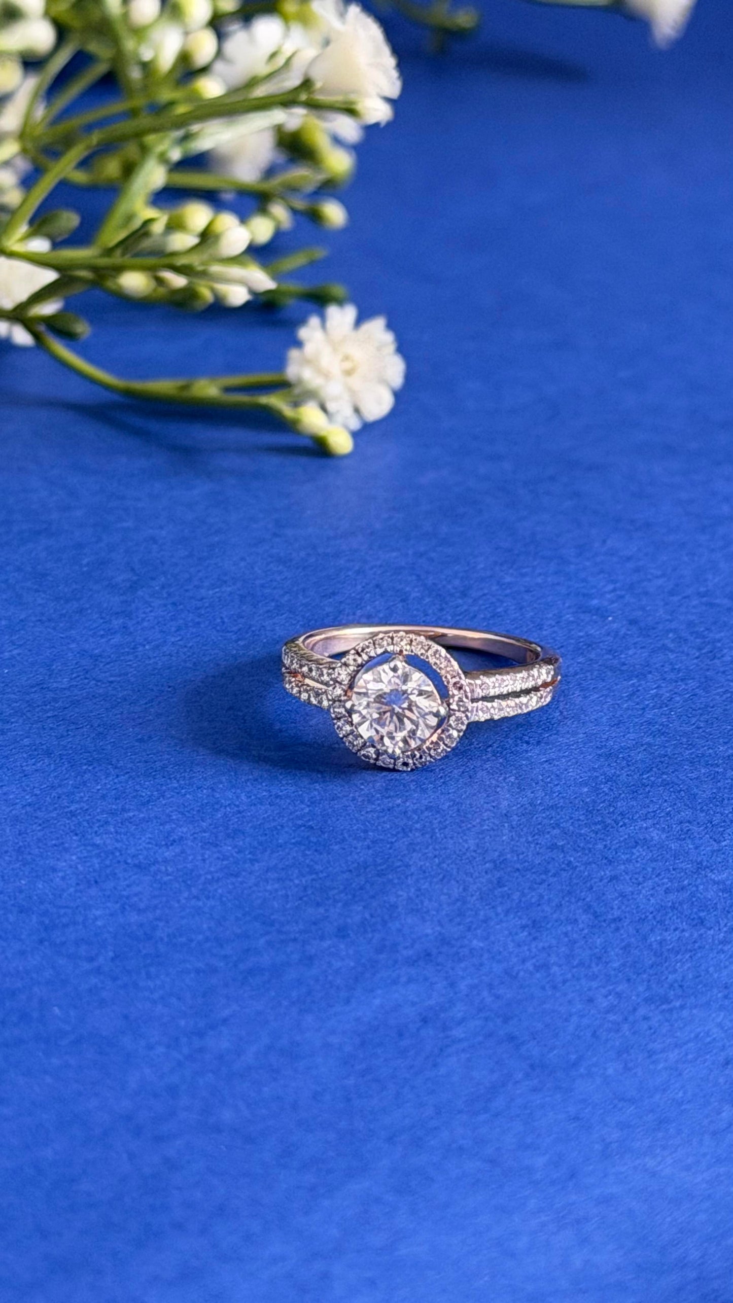 round diamond women's halo ring | split shank prong setting