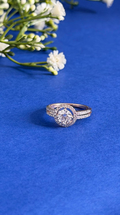 Round Diamond Women's Halo Ring | Split Shank Prong Setting