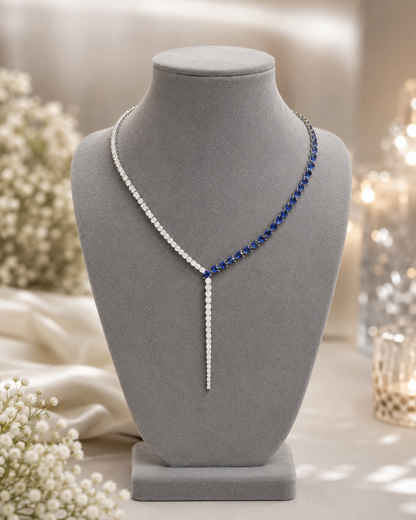 Round Diamond & Blue Stone Women's Tennis Necklace | Prong Setting