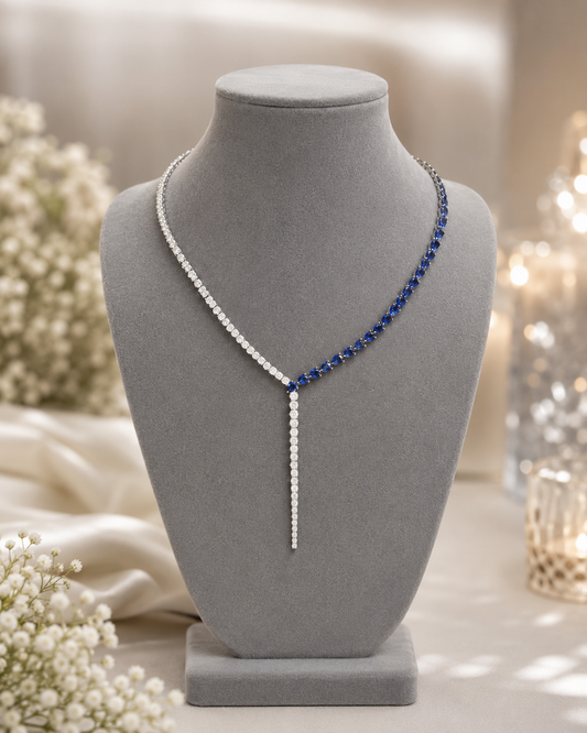 Round Diamond & Blue Stone Women's Tennis Necklace | Prong Setting