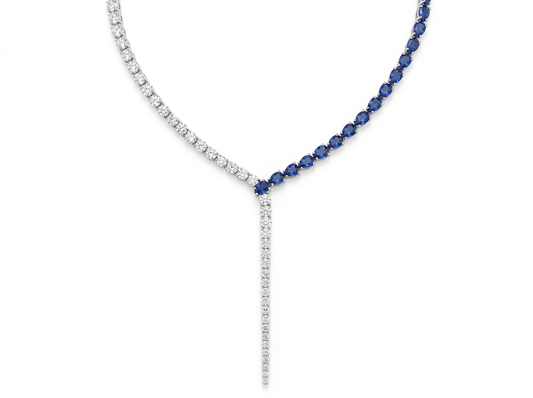 Round Diamond & Blue Stone Women's Tennis Necklace | Prong Setting