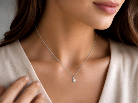 Round Cut Diamond Women's Pendant | Swirl Prong Solitaire Design