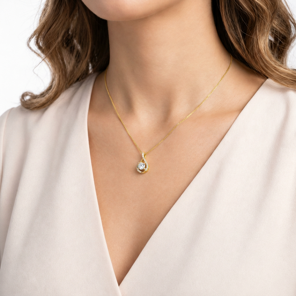 round cut diamond women's pendant | halo prong-set design