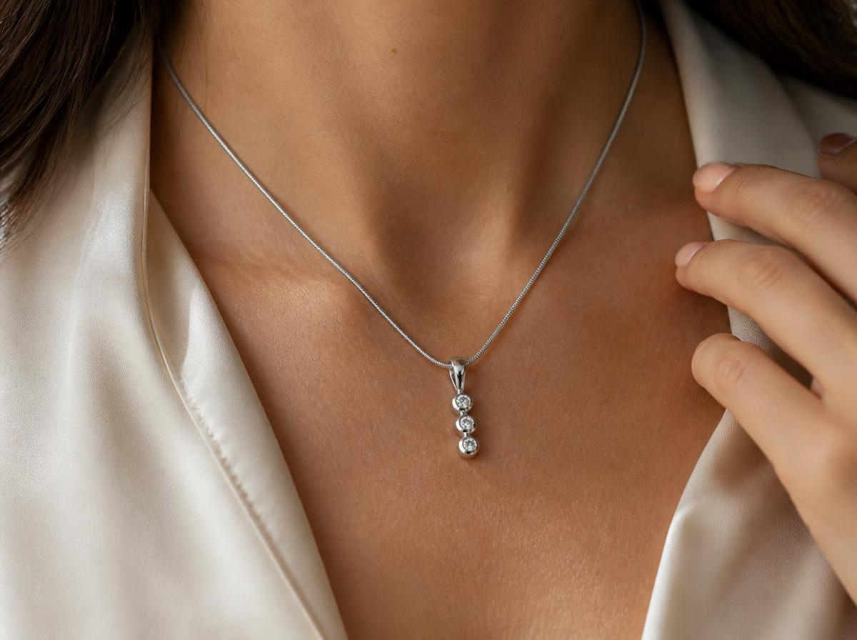 round cut diamond women's pendant | three stone drop design