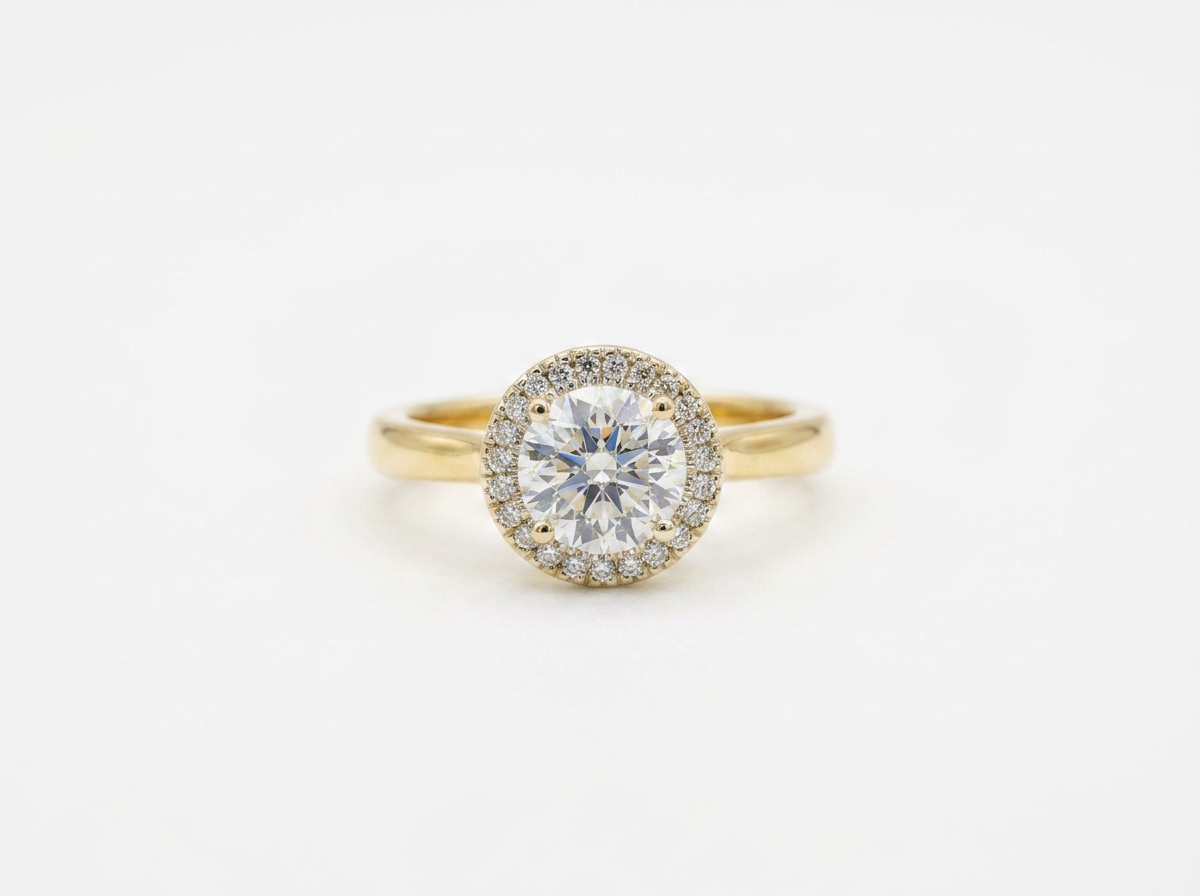 round diamond women's halo ring | prong setting