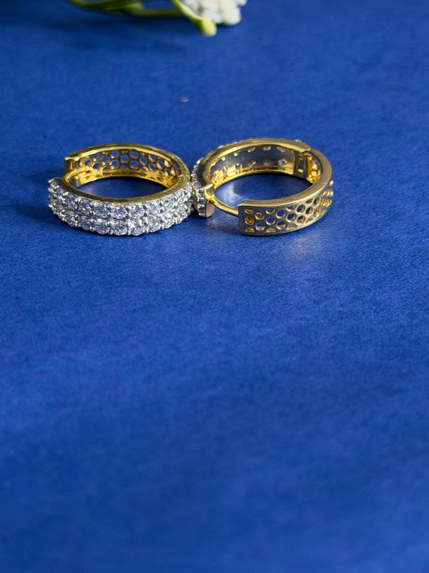 round diamond women's hoop earrings | triple pavé setting