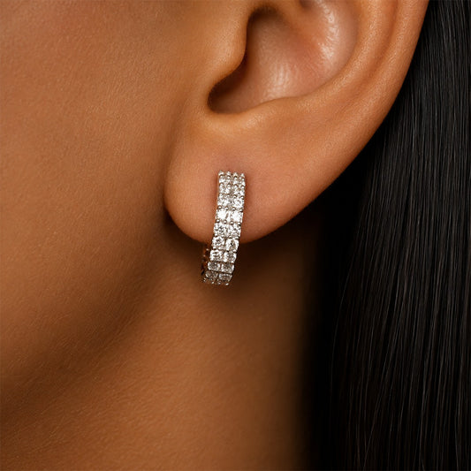 Round Diamond Women's Hoop Earrings | Triple Pavé Setting