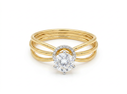 Round Diamond Women's Solitaire Ring | Triple Band Prong Setting
