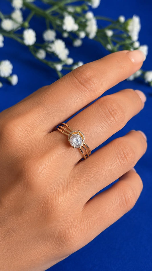 Round Diamond Women's Solitaire Ring | Triple Band Prong Setting