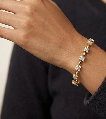 Round Brilliant Cut Diamond Four Petal Bangle Bracelet | 68 Diamond Prong Setting