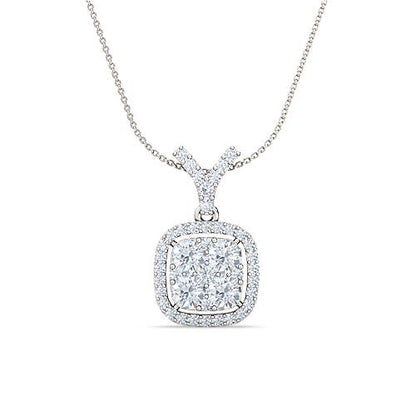 Halo Cluster Diamond Pendant | Round Cut Pavé Halo Encircled Classic Jewelry