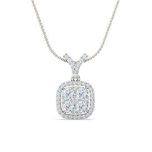 Halo Cluster Diamond Pendant | Round Cut Pavé Halo Encircled Classic Jewelry
