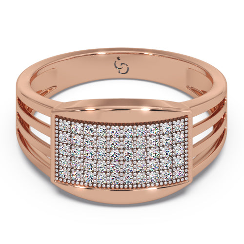 men’s round brilliant diamond ring | pavé cluster top open split band design
