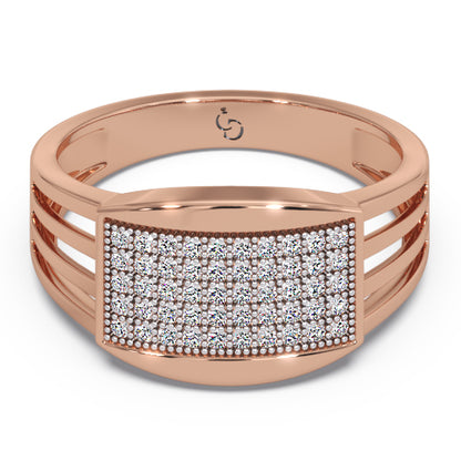 Men’s Round Brilliant Diamond Ring | Pavé Cluster Top Open Split Band Design
