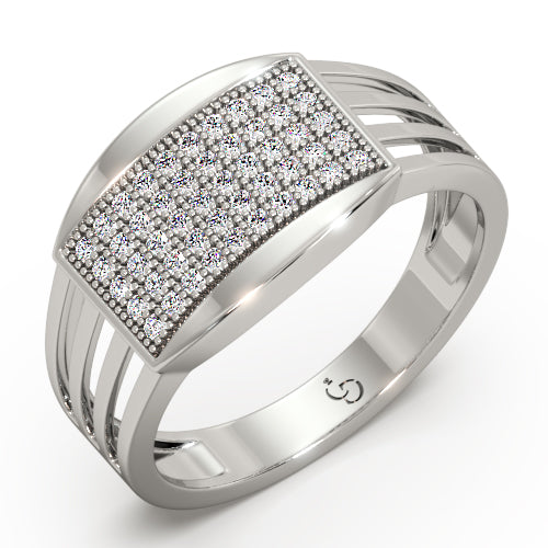 men’s round brilliant diamond ring | pavé cluster top open split band design