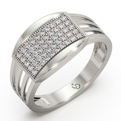 Men’s Round Brilliant Diamond Ring | Pavé Cluster Top Open Split Band Design