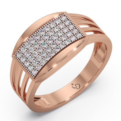 Men’s Round Brilliant Diamond Ring | Pavé Cluster Top Open Split Band Design