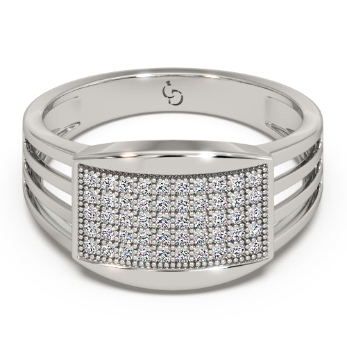 men’s round brilliant diamond ring | pavé cluster top open split band design