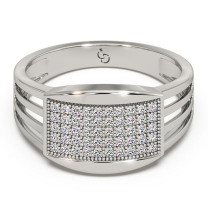 Men’s Round Brilliant Diamond Ring | Pavé Cluster Top Open Split Band Design