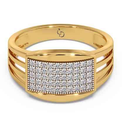 Men’s Round Brilliant Diamond Ring | Pavé Cluster Top Open Split Band Design